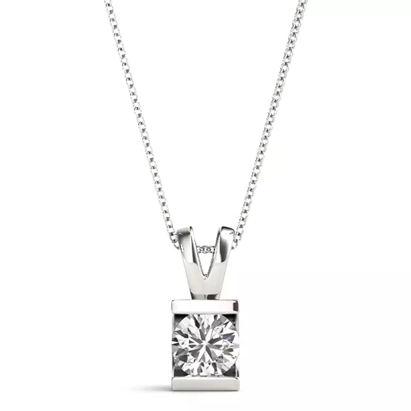 14K White Gold Bar Set Diamond Solitaire Pendant (1/4 ct. tw.)
